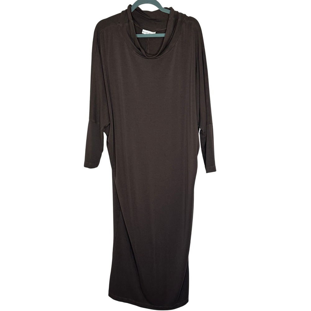 Bryn‎ Walker Large Henrietta Midi Dress Cowl Neck 3/4 Sleeve Brown Minimalist